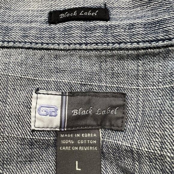 GB Black Label Men's Large Denim Jean Jacket Light Blue Distressed Metal Buttons - Picture 3 of 12